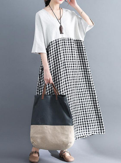 Woman Daily Cotton Long Dress in Black and White Color
