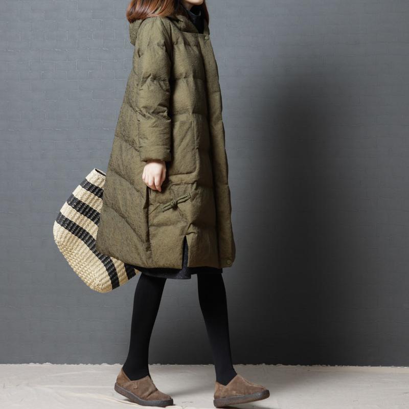 Women Autumn Winter Hooded Quilted Chinese Frogs Long Coat