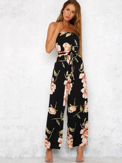 Bohemia Floral Off Shoulder Wide Leg Jumpsuits