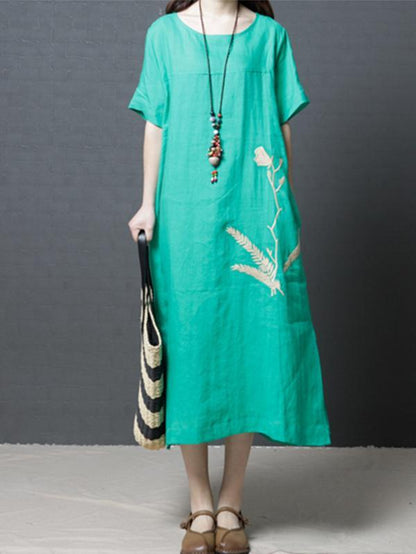 Daily Cotton Long Dress in Black or Green Color