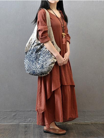 Casual Cotton Fashion Dress in Brick Color