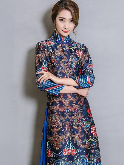 Original Long Dress in Blue Color with Floral Print