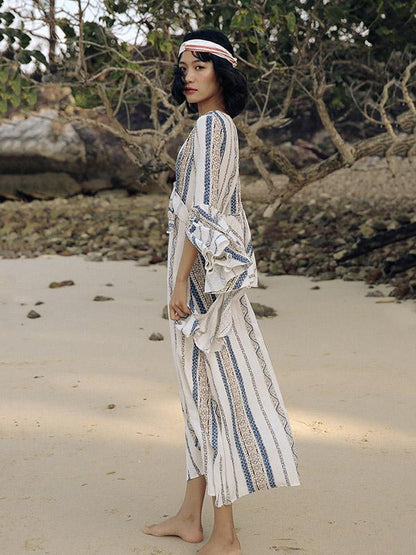 Falbala Sleeves Split-side Maxi Dress