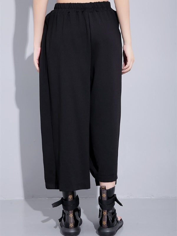 BLACK LOOSE CASUAL PANTS LACE-UP WIDE LEG PANTS