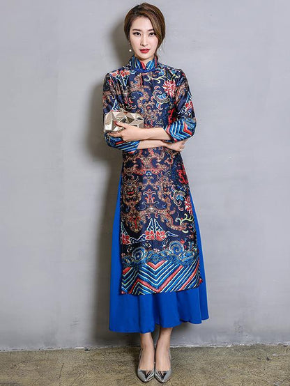 Original Long Dress in Blue Color with Floral Print