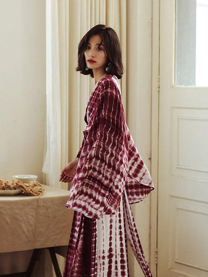 Tie-dye Deep V-neck Wide Leg Suits