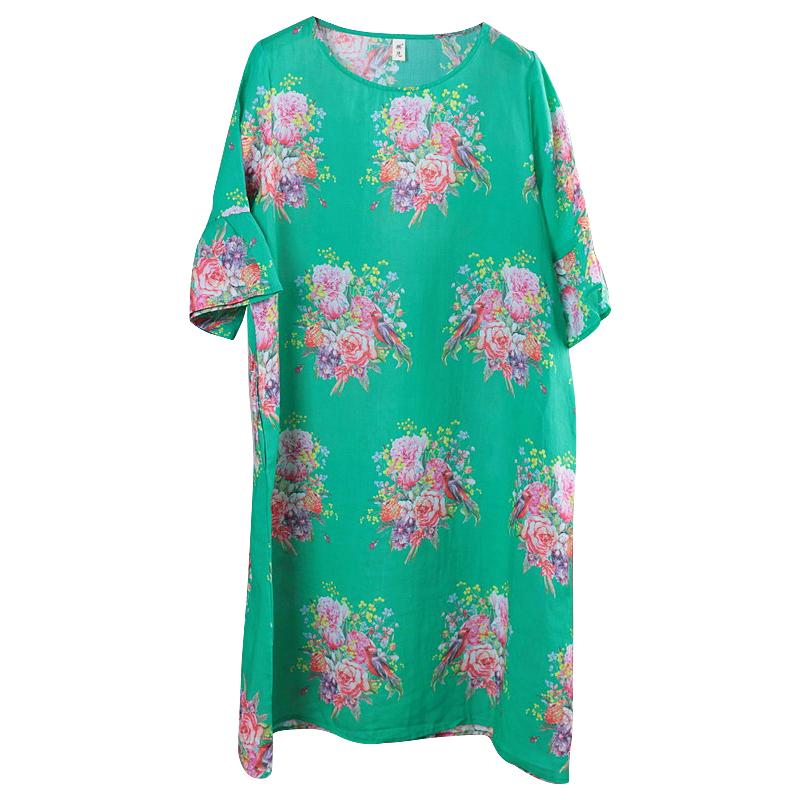 Women Round Neck 1/2 Sleeve Loose Dress