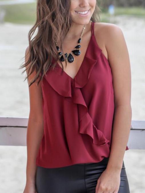 Falbala Spaghetti-neck T-shirts Tops