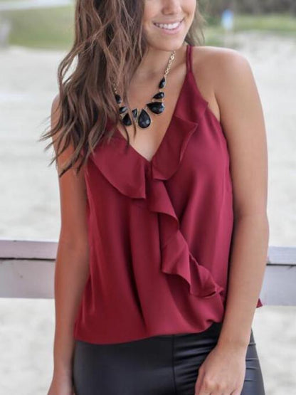 Falbala Spaghetti-neck T-shirts Tops