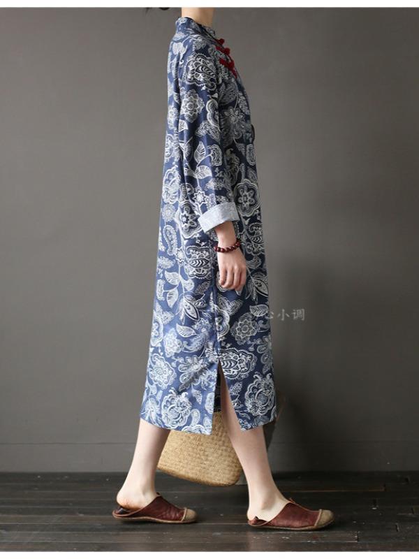 National Printed Cheongsam Midi Dress