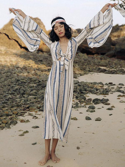 Falbala Sleeves Split-side Maxi Dress