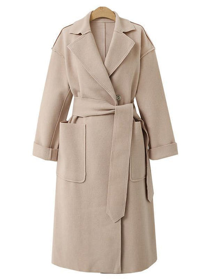 Fashion Solid Color Lapel Collar Long Outwear Tops