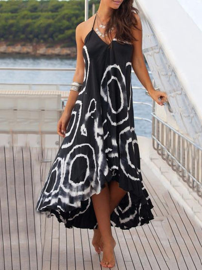 Asymmetry Floral  V-Neck Maxi Dress