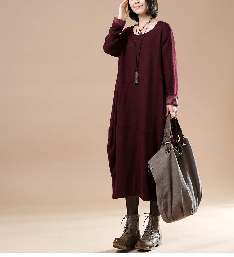 Autumn Large Size Women's Long Sleeve Wool Dress