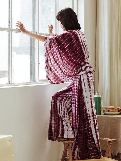 Tie-dye Deep V-neck Wide Leg Suits