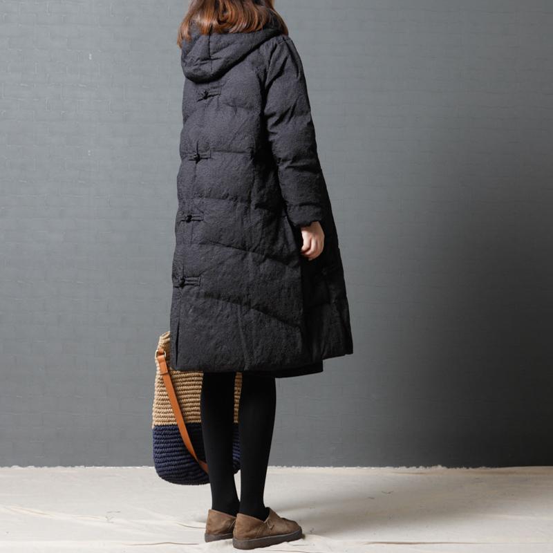 Women Autumn Winter Hooded Quilted Chinese Frogs Long Coat