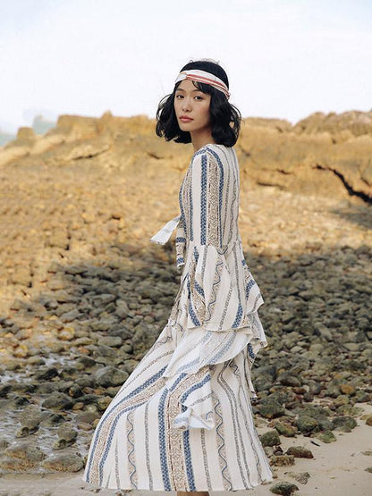 Falbala Sleeves Split-side Maxi Dress