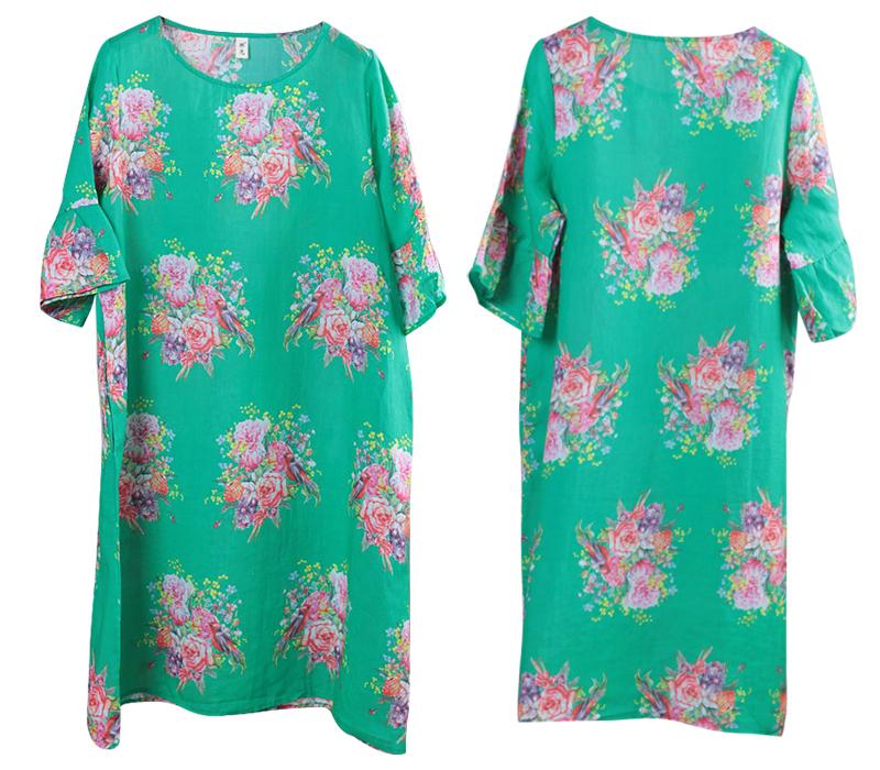 Women Round Neck 1/2 Sleeve Loose Dress