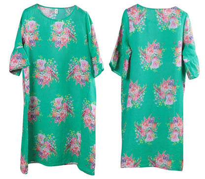 Women Round Neck 1/2 Sleeve Loose Dress