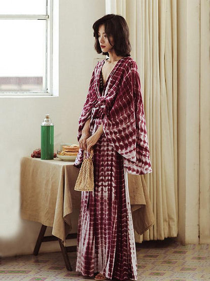 Tie-dye Deep V-neck Wide Leg Suits