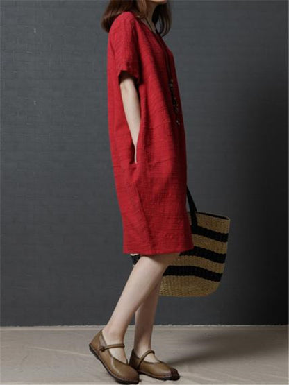 Solid Color Cotton Short Dress