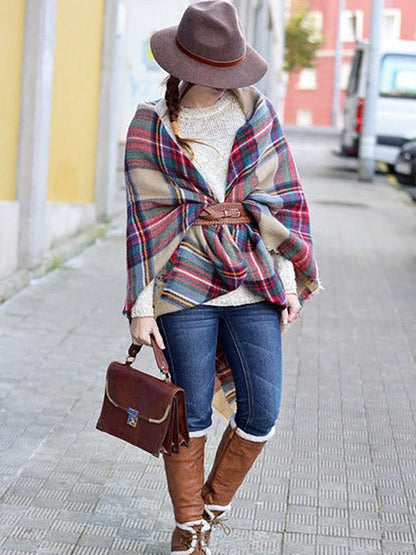 Fashion WarmerChecked Cape Scarf