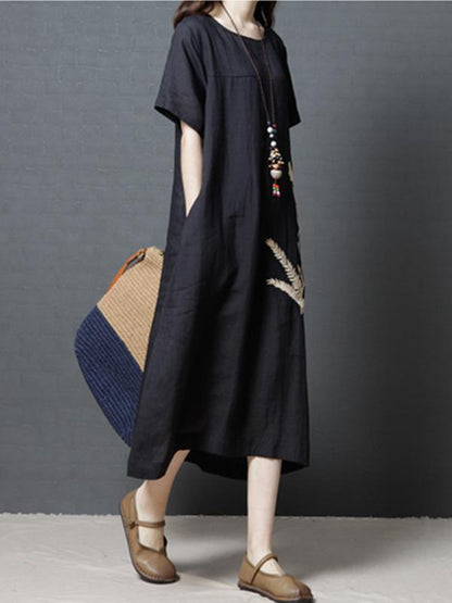 Daily Cotton Long Dress in Black or Green Color
