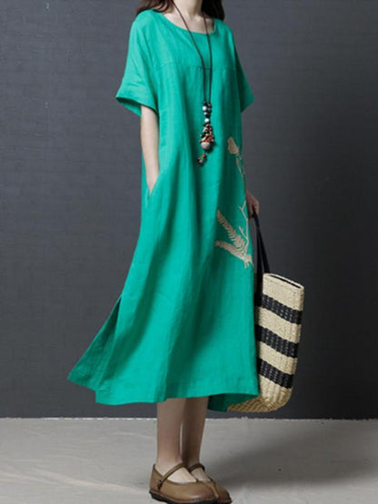 Daily Cotton Long Dress in Black or Green Color