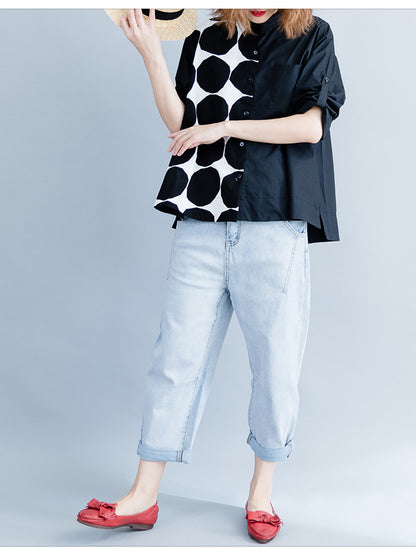 VINTAGE POLKA-DOT CROPPED SHIRT