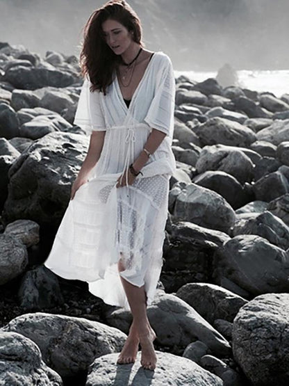 Casual V-neck Kaftan Maxi Dress