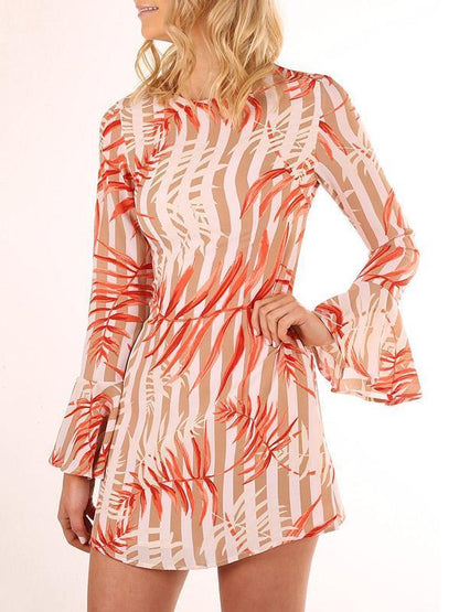 Pretty Printed Flared Sleeves Mini Dress
