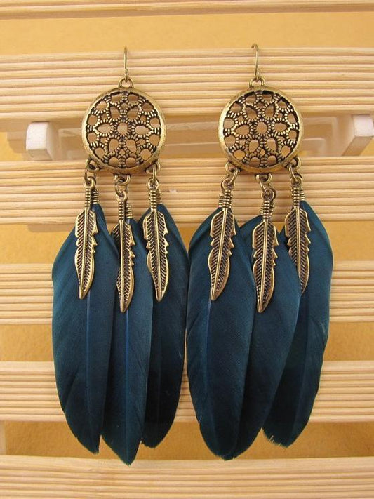 Retro Bohemia Feather Tassels Hollow Earrings