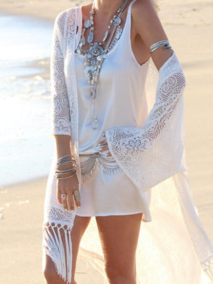 White Cotton Blend Tasselled Mini Cover-Up