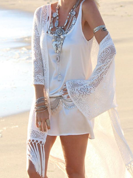 White Cotton Blend Tasselled Mini Cover-Up