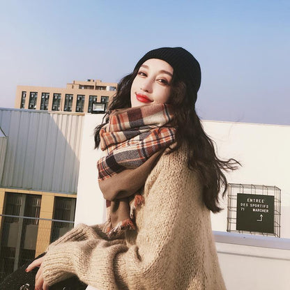 Tassel Plaid Casual Warm Comfortable Scarf