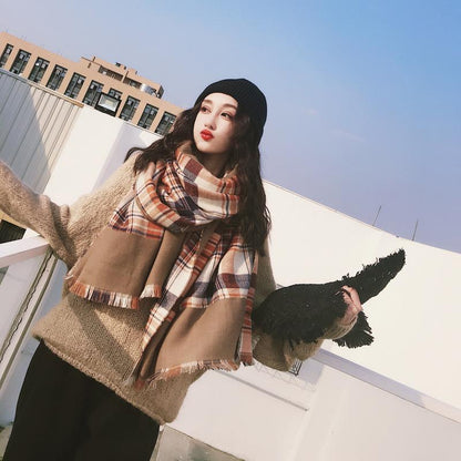 Tassel Plaid Casual Warm Comfortable Scarf