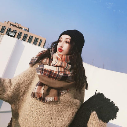 Tassel Plaid Casual Warm Comfortable Scarf
