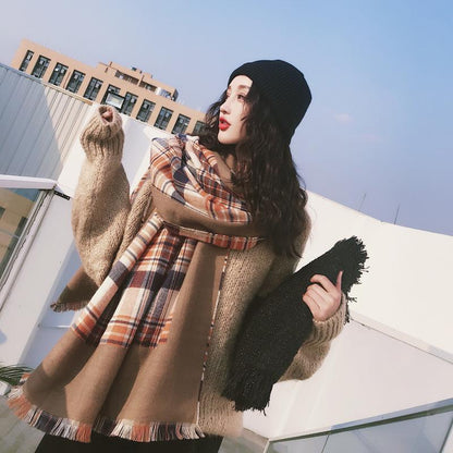 Tassel Plaid Casual Warm Comfortable Scarf