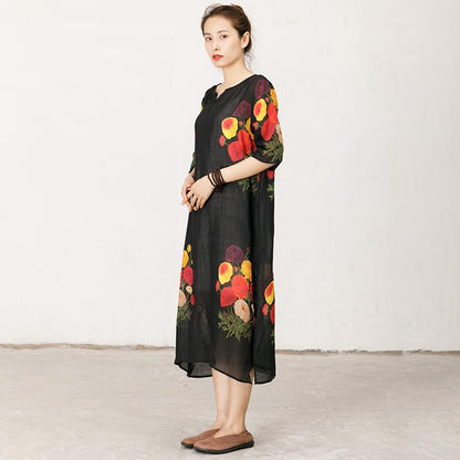 Thin And Light Casual Flowers Split Hem Dress