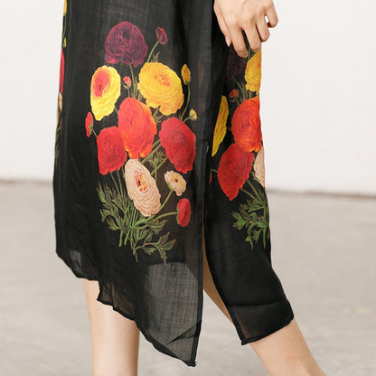 Thin And Light Casual Flowers Split Hem Dress