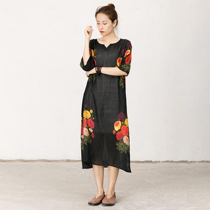Thin And Light Casual Flowers Split Hem Dress