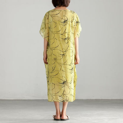 Thin Round Neck Printing Split Dress with Vest