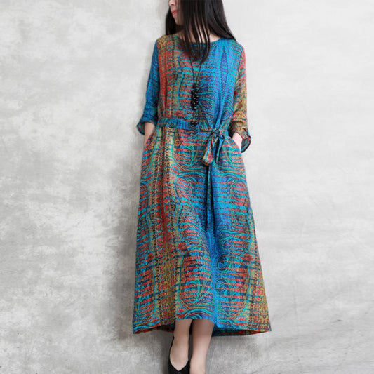 Three Quarter Sleeve Bohemian Printed Dress