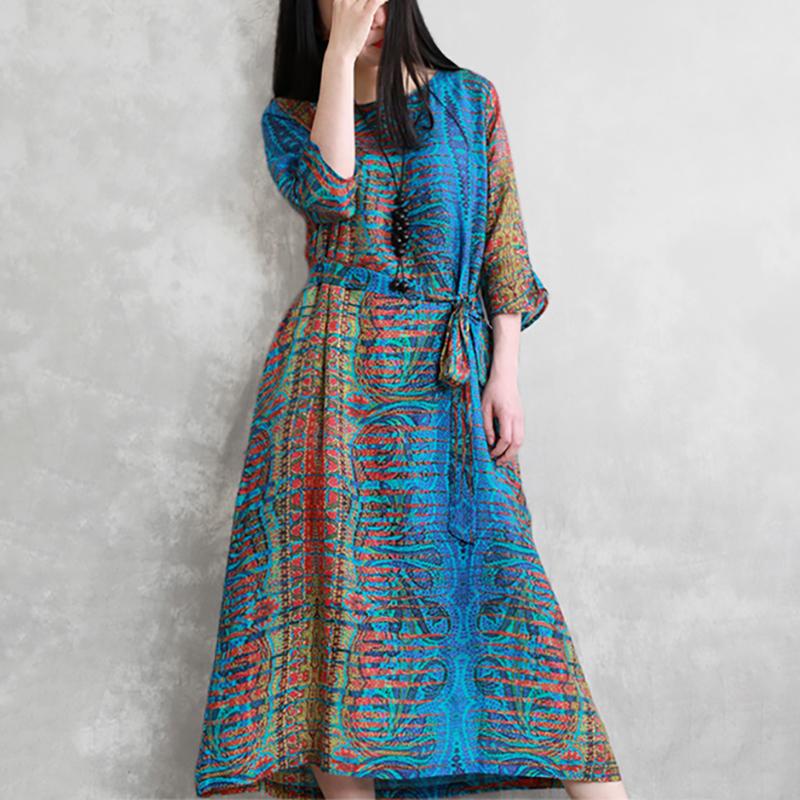 Three Quarter Sleeve Bohemian Printed Dress