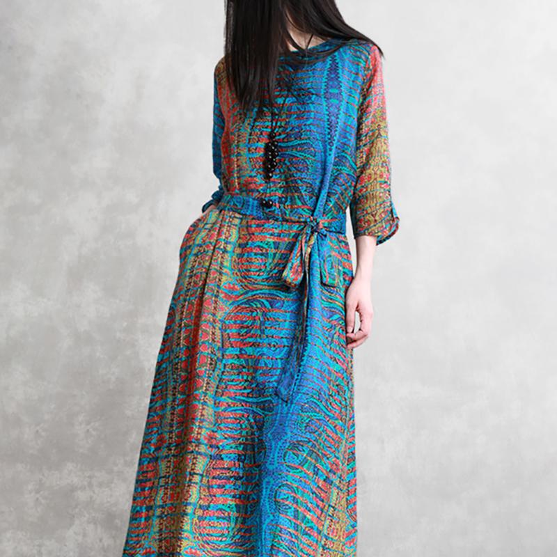 Three Quarter Sleeve Bohemian Printed Dress
