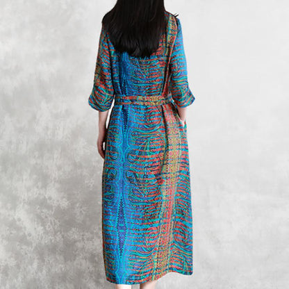 Three Quarter Sleeve Bohemian Printed Dress