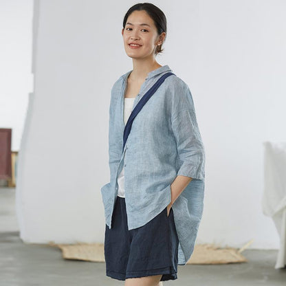 Three Quarter Sleeve Casual Plus Size Shirt