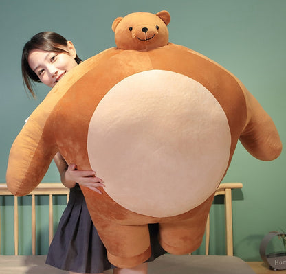 Tiny Head Teddy Bear Pillow Stuffed Small Head Big Muscle Body Raccoon Frog Elephant Boyfriend Hug Pillow Chair Cushion Birthday