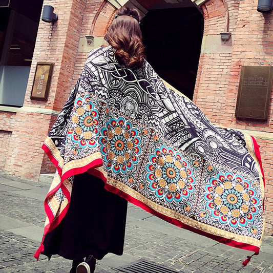 Totem Print Tassel Casual Scarf Shawl