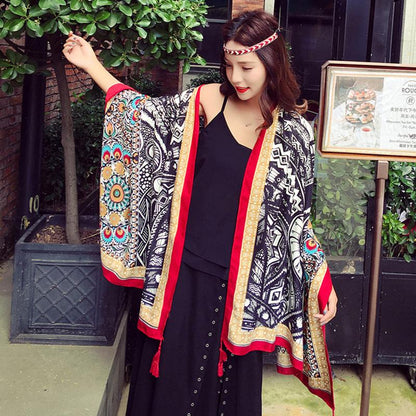 Totem Print Tassel Casual Scarf Shawl